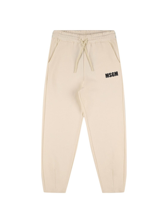 MSGM: Logo cotton sweatpants - Off-White - kids-boys_0 | Luisa Via Roma