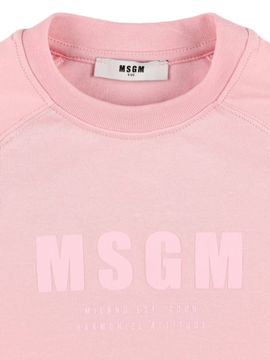 MSGM: Rubberized cotton crewneck sweatshirt - Pink - kids-girls_1 | Luisa Via Roma