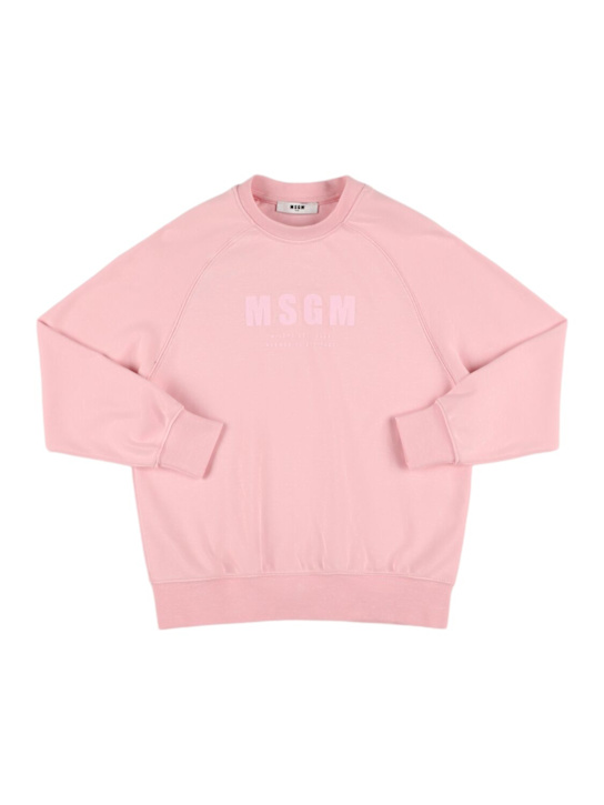 MSGM: Rubberized cotton crewneck sweatshirt - Pink - kids-girls_0 | Luisa Via Roma