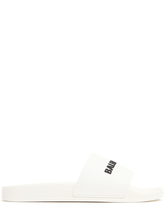 Balenciaga: Logo rubber pool slide sandals - White/Black - men_0 | Luisa Via Roma