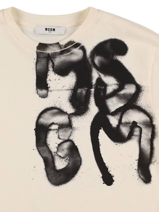 MSGM: Printed cotton jersey t-shirt - Off-White - kids-girls_1 | Luisa Via Roma
