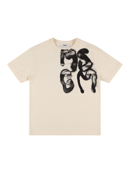 MSGM: Printed cotton jersey t-shirt - Off-White - kids-girls_0 | Luisa Via Roma