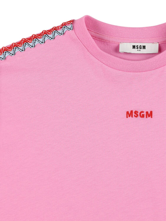 MSGM: T-shirt in jersey di cotone con ricamo - kids-girls_1 | Luisa Via Roma