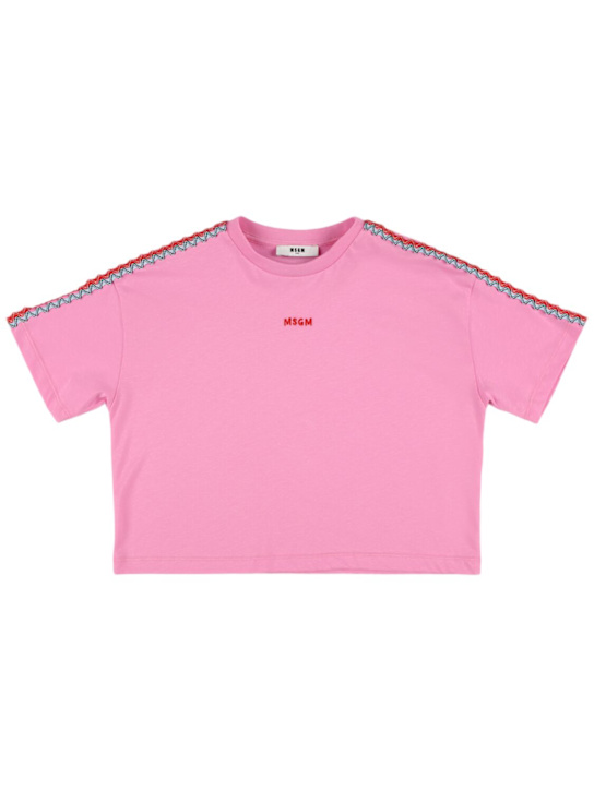 MSGM: T-shirt in jersey di cotone con ricamo - kids-girls_0 | Luisa Via Roma