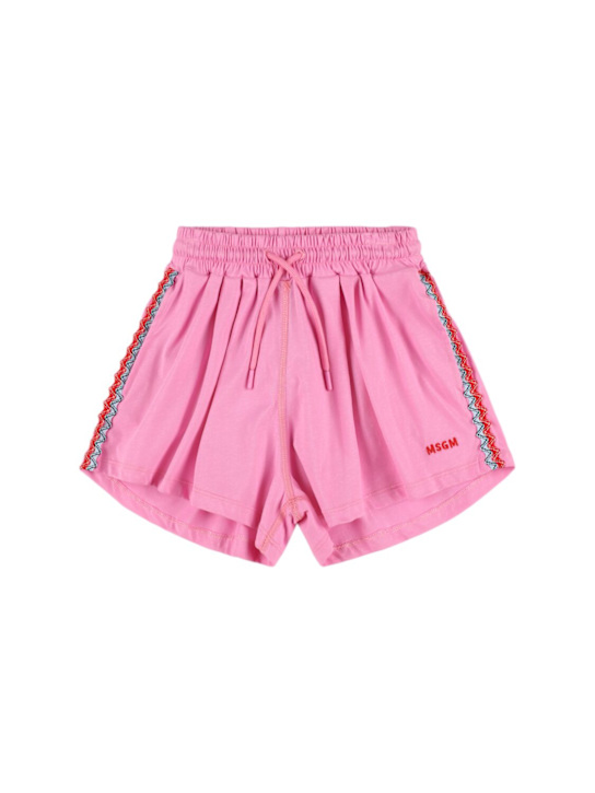 MSGM: Shorts in jersey di cotone con ricamo - kids-girls_0 | Luisa Via Roma
