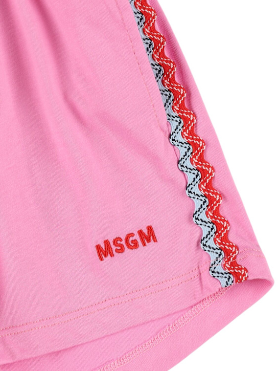 MSGM: Shorts in jersey di cotone con ricamo - kids-girls_1 | Luisa Via Roma
