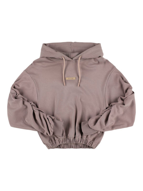 MSGM: Hooded cotton sweatshirt w/logo - Dark Grey - kids-girls_0 | Luisa Via Roma