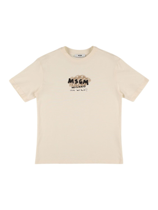 MSGM: T-shirt in jersey di cotone stampato - kids-girls_0 | Luisa Via Roma