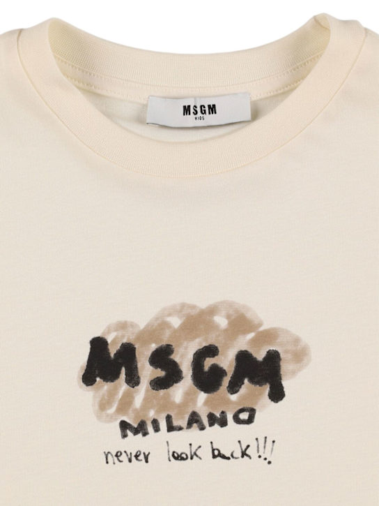 MSGM: T-shirt in jersey di cotone stampato - kids-girls_1 | Luisa Via Roma
