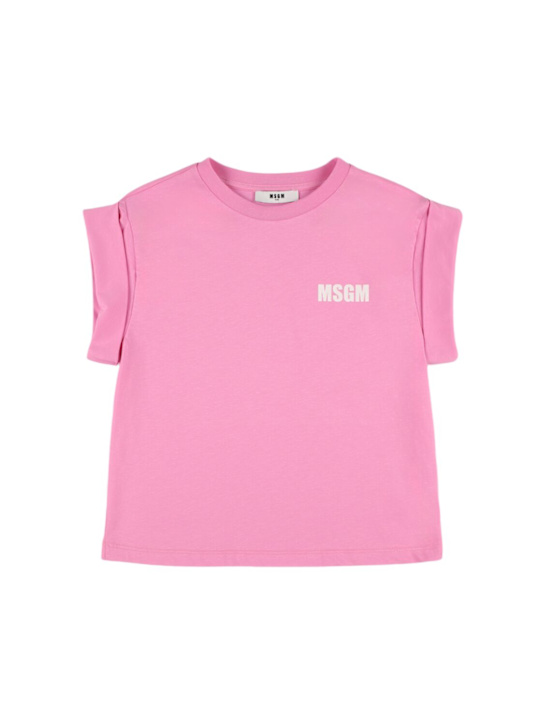 MSGM: T-shirt in jersey di cotone con logo - kids-girls_0 | Luisa Via Roma