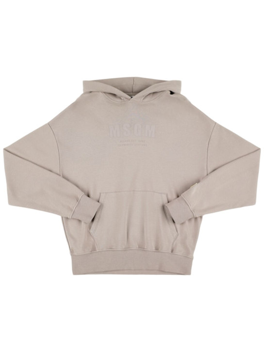 MSGM: Printed cotton hooded sweatshirt - Stone - kids-girls_0 | Luisa Via Roma