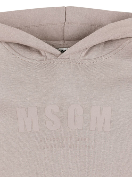 MSGM: Printed cotton hooded sweatshirt - Stone - kids-girls_1 | Luisa Via Roma