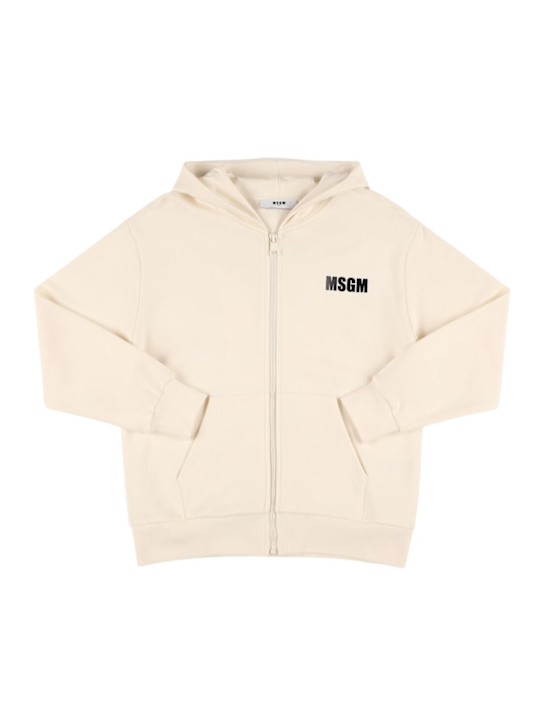 MSGM: Printed cotton hooded zip-up sweatshirt - Off-White - kids-boys_0 | Luisa Via Roma