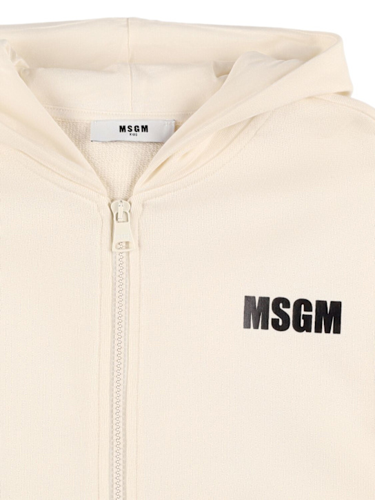 MSGM: Printed cotton hooded zip-up sweatshirt - Off-White - kids-boys_1 | Luisa Via Roma