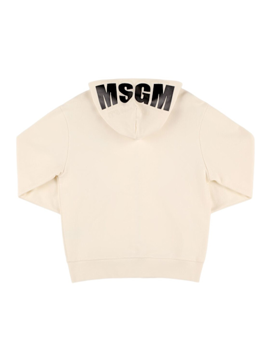 MSGM: Printed cotton hooded zip-up sweatshirt - Off-White - kids-boys_2 | Luisa Via Roma