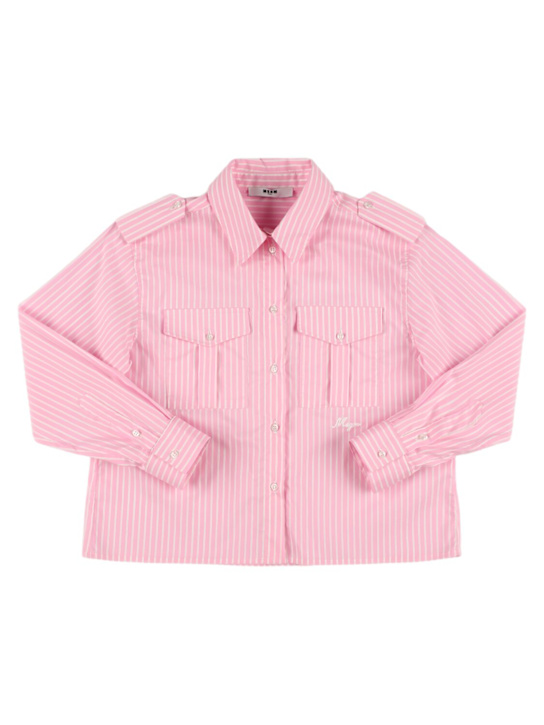 MSGM: Camicia in popeline di misto cotone a righe - kids-girls_0 | Luisa Via Roma