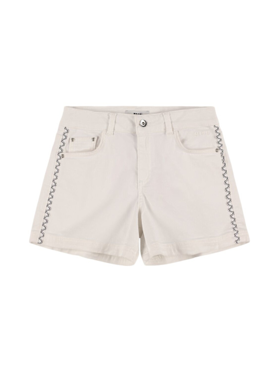 MSGM: Shorts in denim di misto cotone con decorazioni - kids-girls_0 | Luisa Via Roma