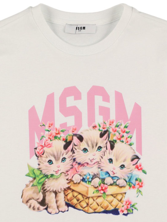 MSGM: T-shirt in cotone interlock con stampa - kids-girls_1 | Luisa Via Roma