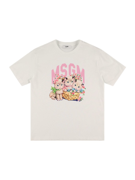 MSGM: T-shirt in cotone interlock con stampa - kids-girls_0 | Luisa Via Roma