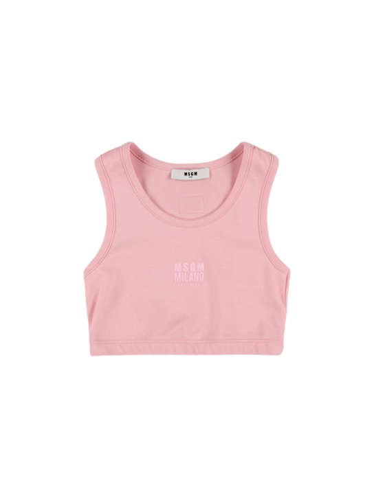 MSGM: Printed cotton interlock tank top - Pink - kids-girls_0 | Luisa Via Roma