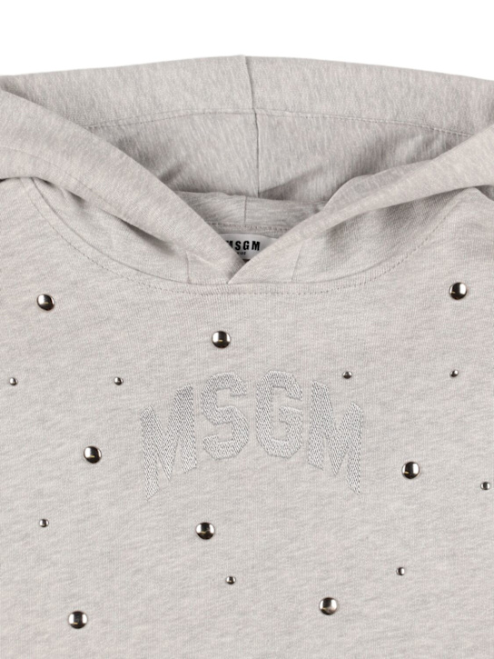 MSGM: Embellished cotton hooded sweatshirt - Grey - kids-girls_1 | Luisa Via Roma