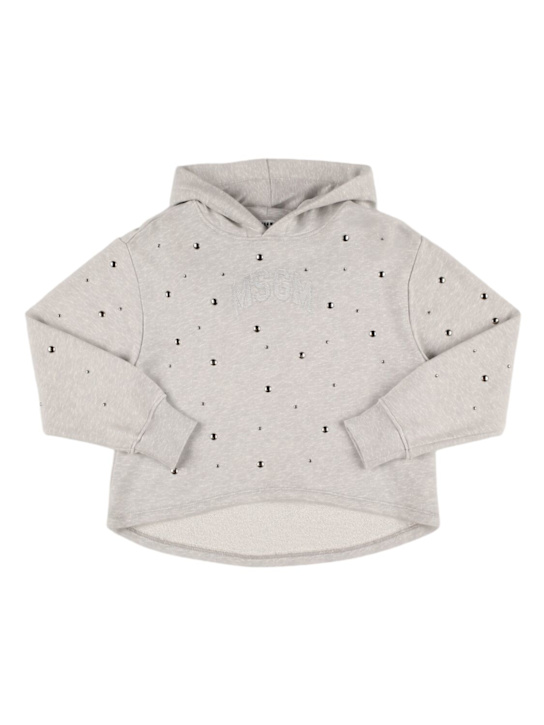 MSGM: Embellished cotton hooded sweatshirt - Grey - kids-girls_0 | Luisa Via Roma