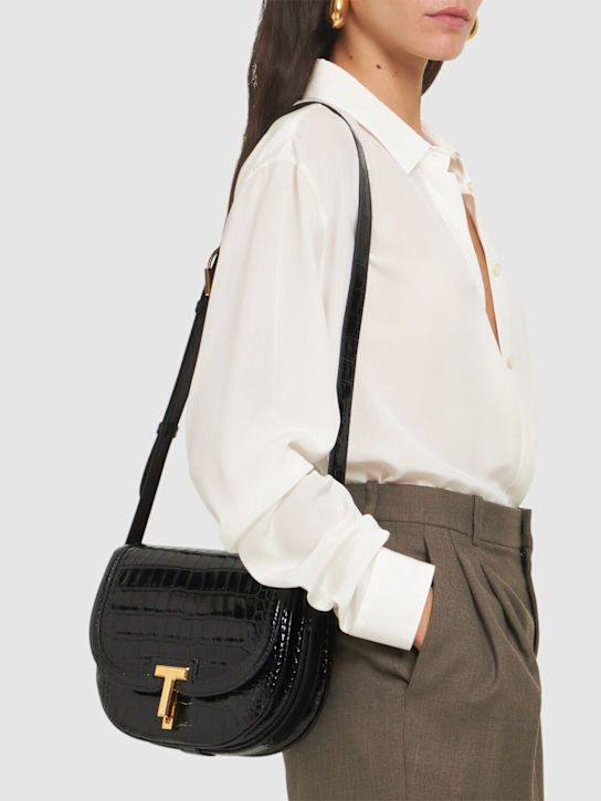 Tom Ford: Shiny croc embossed crossbody bag - Black - women_1 | Luisa Via Roma