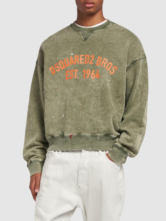 Dsquared2: Cypro fit crewneck sweatshirt - Military Green - men_2 | Luisa Via Roma