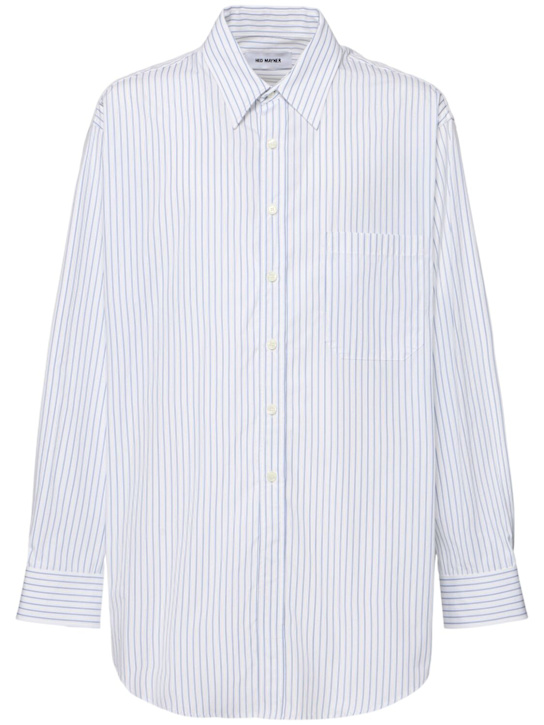 Hed Mayner: Striped cotton shirt - White/Blue - men_0 | Luisa Via Roma