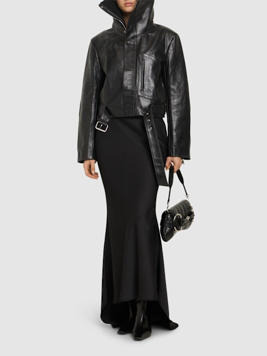 Victoria Beckham: レザーバイカークロップドジャケット - women_1 | Luisa Via Roma