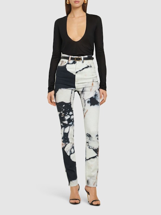Roberto Cavalli: Marmo printed high rise straight jeans - women_1 | Luisa Via Roma