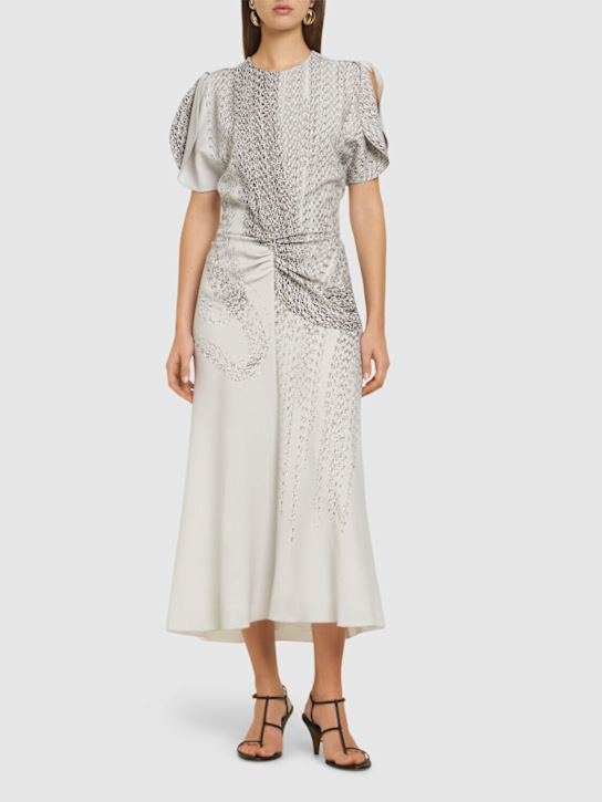 Victoria Beckham: Gathered-waist midi dress - Grey - women_1 | Luisa Via Roma