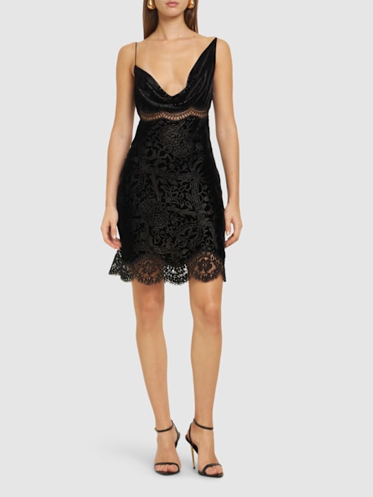 Roberto Cavalli: Embroidered lace & velvet mini dress - women_1 | Luisa Via Roma