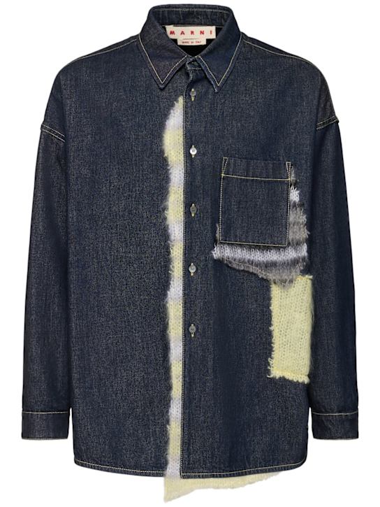 Marni: Wool-patched bull denim shirt - men_0 | Luisa Via Roma