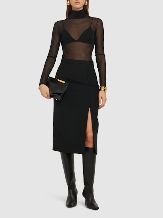 Michael Kors Collection: Wool blend gabardine side slit skirt - Black - women_1 | Luisa Via Roma