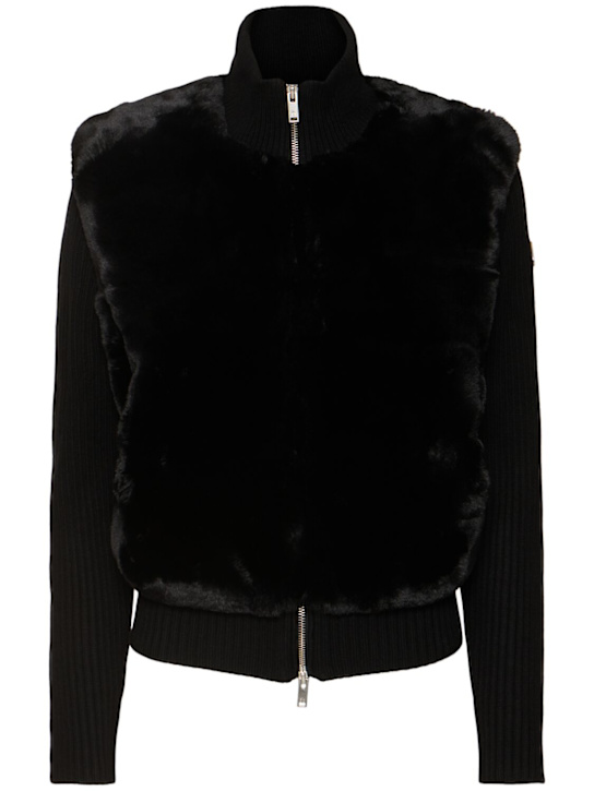 Moose Knuckles: Dua Bunny plush sweater jacket - Black - women_0 | Luisa Via Roma