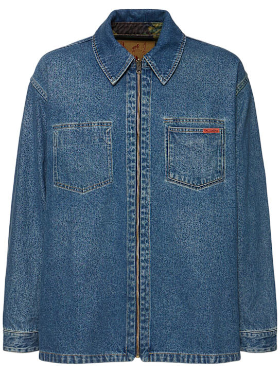 Martine Rose: Reversible camo & denim shirt jacket - men_0 | Luisa Via Roma