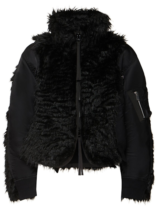 Sacai: Faux fur & nylon twill jacket - women_0 | Luisa Via Roma