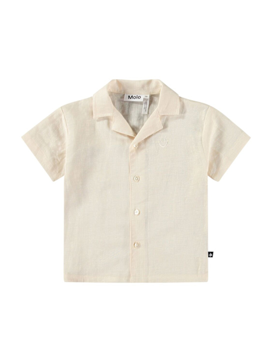 Molo: Linen & cotton muslin shirt - Off White - kids-boys_0 | Luisa Via Roma