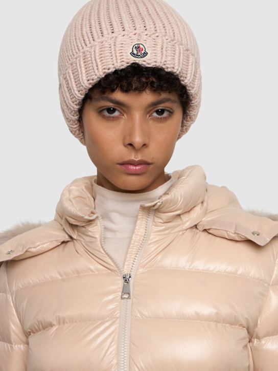 Moncler: Logo virgin wool beanie - kids-girls_1 | Luisa Via Roma