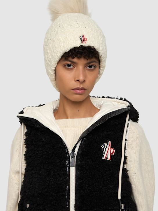 Moncler Grenoble: Wool blend beanie w/ pompom - women_1 | Luisa Via Roma