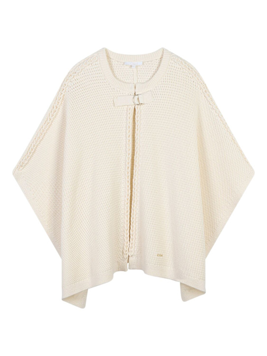 Chloé: コットン＆ウールニットケープ - オフホワイト - kids-girls_0 | Luisa Via Roma