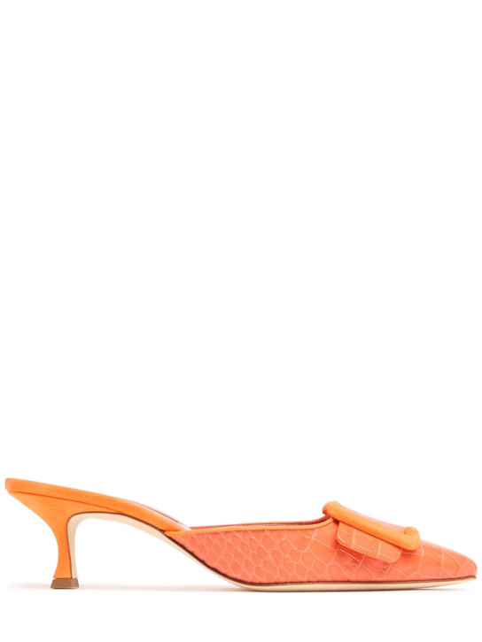 Manolo Blahnik: 50mm Maysalebi croc embossed mules - women_0 | Luisa Via Roma