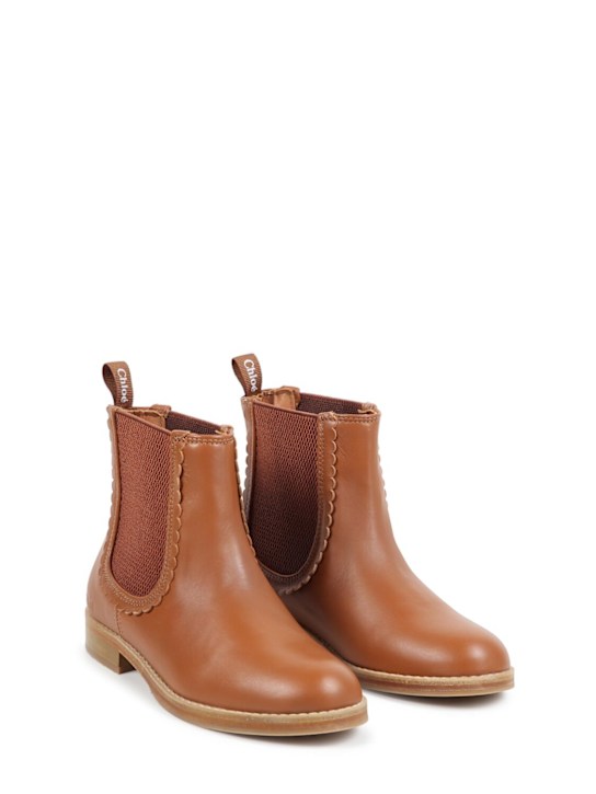 Chloé: Leather ankle boots - Brown - kids-girls_1 | Luisa Via Roma