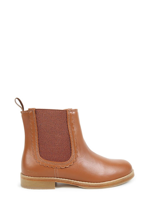 Chloé: Leather ankle boots - Brown - kids-girls_0 | Luisa Via Roma