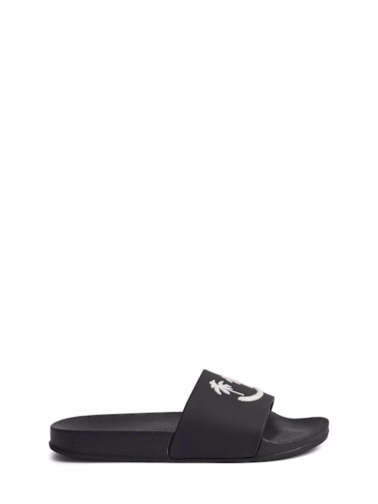 Molo: Embossed rubber slide sandals - Black - kids-boys_0 | Luisa Via Roma