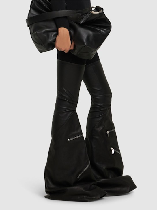 Rick Owens: 20mm Cargoflares leather high boots - women_1 | Luisa Via Roma