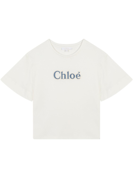 Chloé: コットンインターロックTシャツ - kids-girls_0 | Luisa Via Roma