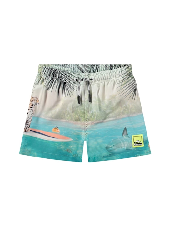 Molo: Shorts mare in nylon riciclato stampato - Multicolore - kids-boys_0 | Luisa Via Roma