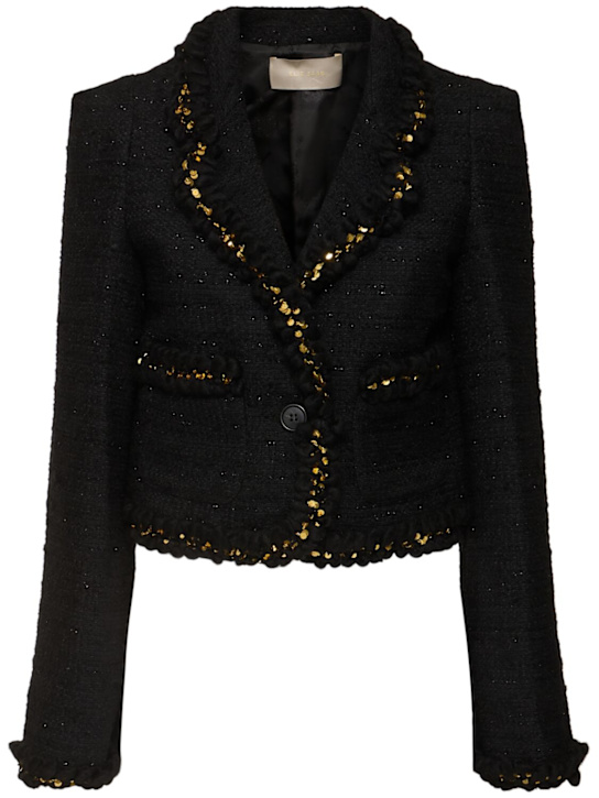 Elie Saab: Embroidered tweed cropped jacket - women_0 | Luisa Via Roma